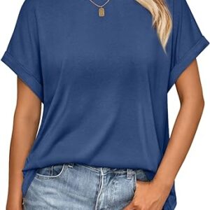 Women Casual T Shirts Loose Fit Blue